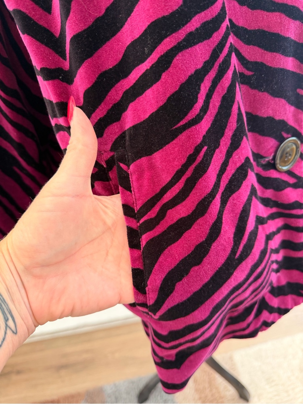 Susan Graver Style 3X Velvet Zebra Jacket Pink Purple Black Swing Coat - Picture 7 of 9